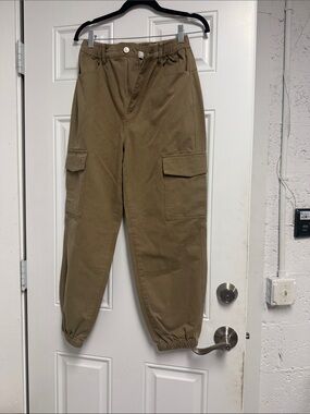 ELODIE Olive Cargo Jogger Pants - Elastic Cuff Utility Style Size Small NWOT